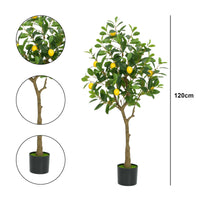 Garvee Albero di limone artificiale da 4 piedi, realistico, in filo di plastica malleabile, robusto vaso di cemento per ufficio e casa, verde e giallo