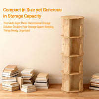 Libreria girevole a 4 ripiani Garvee in legno massello - Scaffale girevole a 360° per bambini e adulti, Ø39 cm, H129 cm, legno naturale