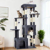 Garvee Tiragraffi Multi-Livello 155 cm per Gatti Grandi, Torre Resistente con 2 Condomini Spaziosi, Posti Sisal Naturale, Grigio Scuro, Ideale per Maine Coon Indoor - Grigio scuro