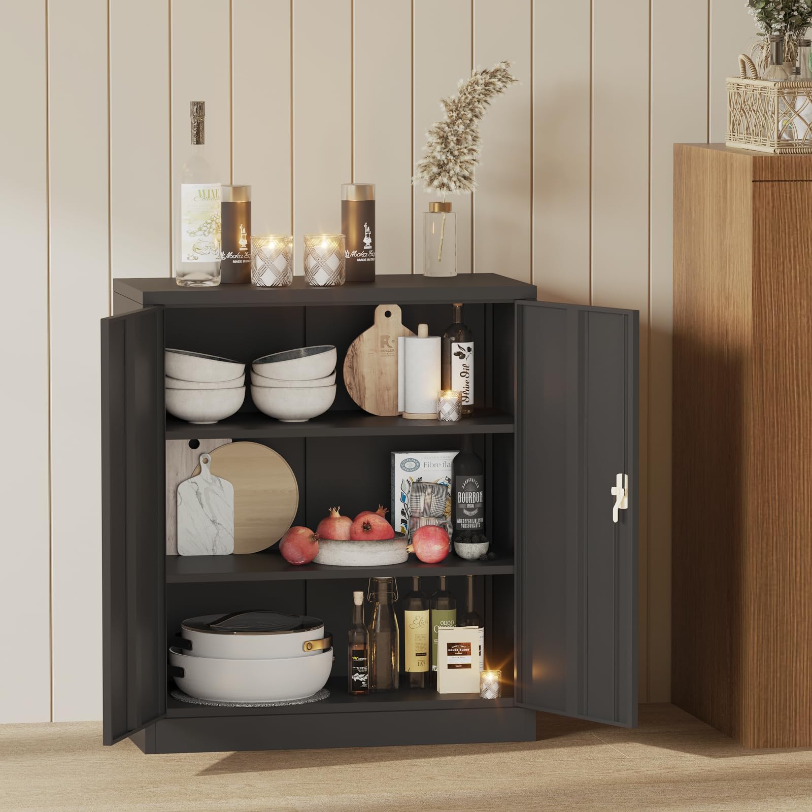 Armadio da officina in acciaio Garvee, 35 pollici, con serratura, verniciato a polvere, antiruggine, nero, per garage e ufficio