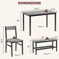 Set da pranzo Garvee per 4 persone con panca, contenitore, MDF robusto e acciaio, salvaspazio, versatile, grigio, ideale per piccoli appartamenti