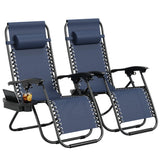 Garvee Set 2 Sedie Zero Gravity Outdoor Reclinabili con Cuscino e Vassoio per Giardino e Spiaggia Acciaio Robusto Tessuto Textilene Traspirante Pieghevoli - Navy Blue