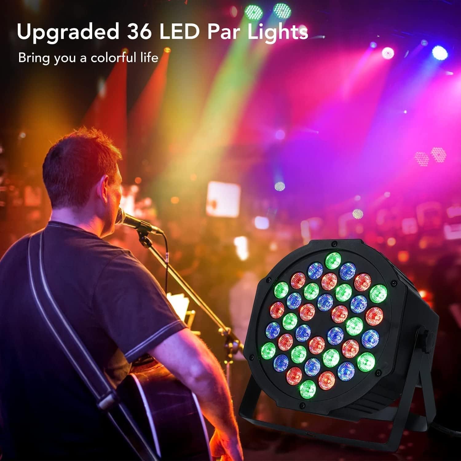 GARVEE LED Light 4-Pack RGB 36 LED DMX512 Supporto in metallo attivato dal suono per palcoscenici da discoteca per feste, protezione IP20, nero compatto