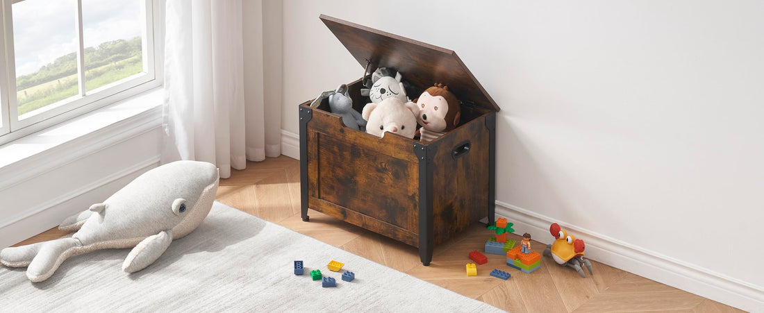 Panca portaoggetti in legno Garvee con sportello di sicurezza, marrone rustico, per corridoio e soggiorno, stile fattoria, robusta