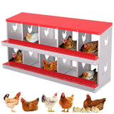 GARVEE Nido per Galline in Metallo con 10 Scomparti – Resistente alle Intemperie, Ideale per Pollai e Allevamenti Avicoli, 136×43×67 cm - Rosso