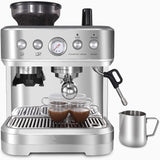 Macchina per caffè espresso Garvee con serbatoio dell'acqua da 2,3 l, pressione di 15 bar, macinacaffè in acciaio inox e montalatte: per un espresso perfetto