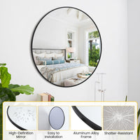 Specchio da parete rotondo nero Garvee da 36 pollici con cornice in metallo per bagno e soggiorno, moderno, in vetro da 5 mm