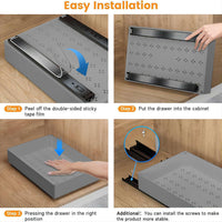 Organizzatore per armadietto estensibile Garvee, profondità 15,75" con cuscinetto di sollevamento, nessuna perforazione richiesta, metallo, pellicola adesiva, regolabile per cucina, salvaspazio, robusto