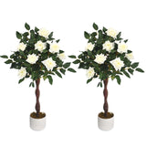 Garvee Albero di Rose Artificiali 90 cm con Base Ponderata, Vaso Nero, Decorazione Interni Casa Ufficio, Fiori Bianchi Realistici, Poliestere