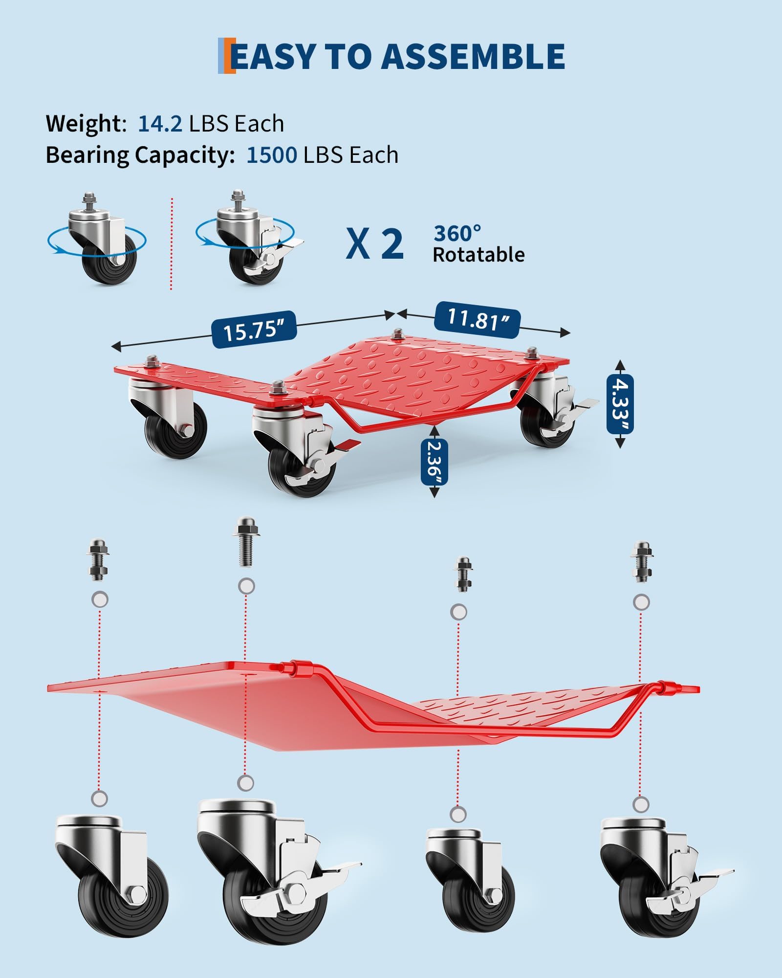 Set di carrelli per ruote auto Garvee Heavy Duty, 4 pezzi, capacità 6000 libbre, telaio in acciaio, per auto, camion, garage, girevole a 360°, nero
