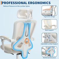 Sedia da ufficio ergonomica Garvee, schienale alto, rete, poggiatesta regolabile, poggiapiedi, beige, ufficio domestico