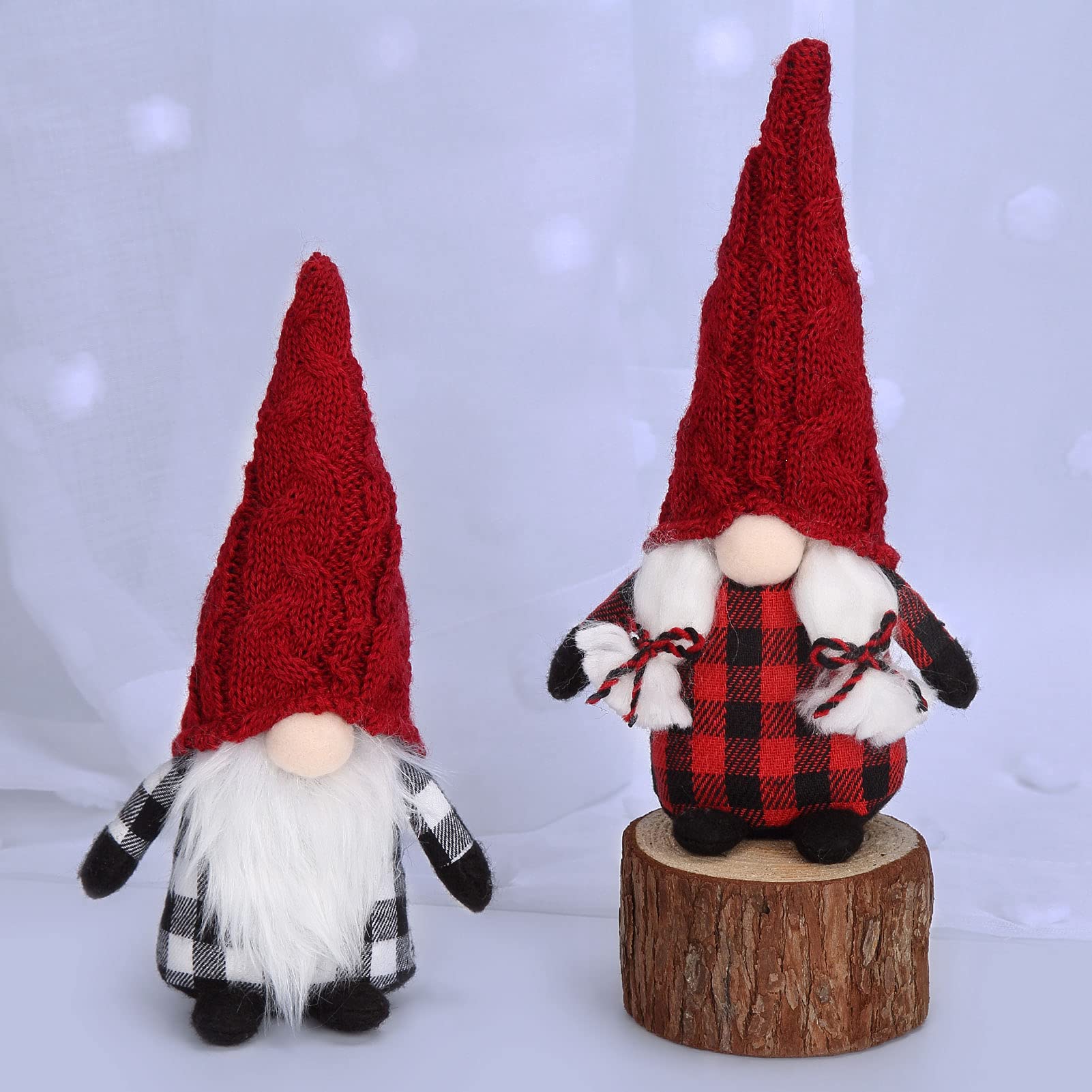 Garvee Decorazione natalizia con elfo, set da 2 pezzi, gnomi Tomte fatti a mano con cappelli rossi per la casa e le feste, 20 cm, rosso
