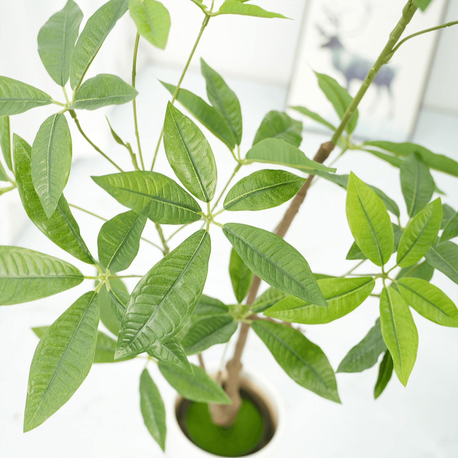 Albero dei soldi artificiale Garvee, 4 piedi, Pachira da interno, portafortuna, facile da pulire, foglie personalizzabili, durevoli, decorazione per ufficio e soggiorno, verde