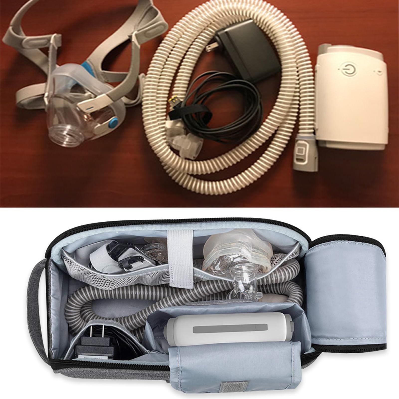 Garvee Borsa Porta CPAP in Nylon Resistente con Doppio Scomparto e Protezione Antiurto, Compatta con Manico, per Viaggi e Uso Esterno, Nero