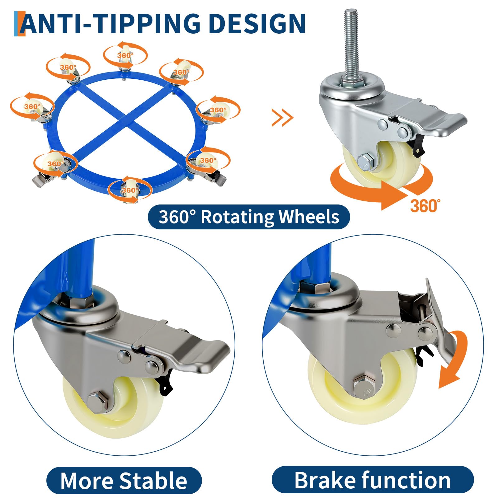Carrello per Fusti Acciaio 55 Galloni Garvee 2000 lb - Ideale per Festa del Papà, Uso Industriale con Ruote Girevoli e Rinforzi Zincati