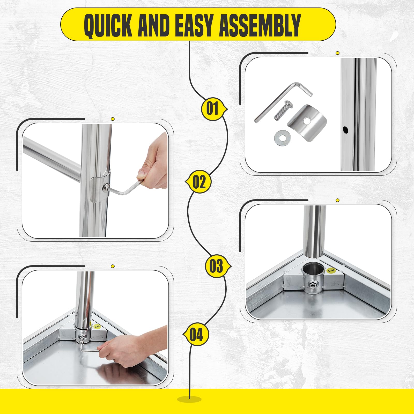 Tavolo da lavoro in acciaio inossidabile Garvee 36x24 pollici Design robusto Base aperta Mobile e fisso per cucina e ristorante Argento