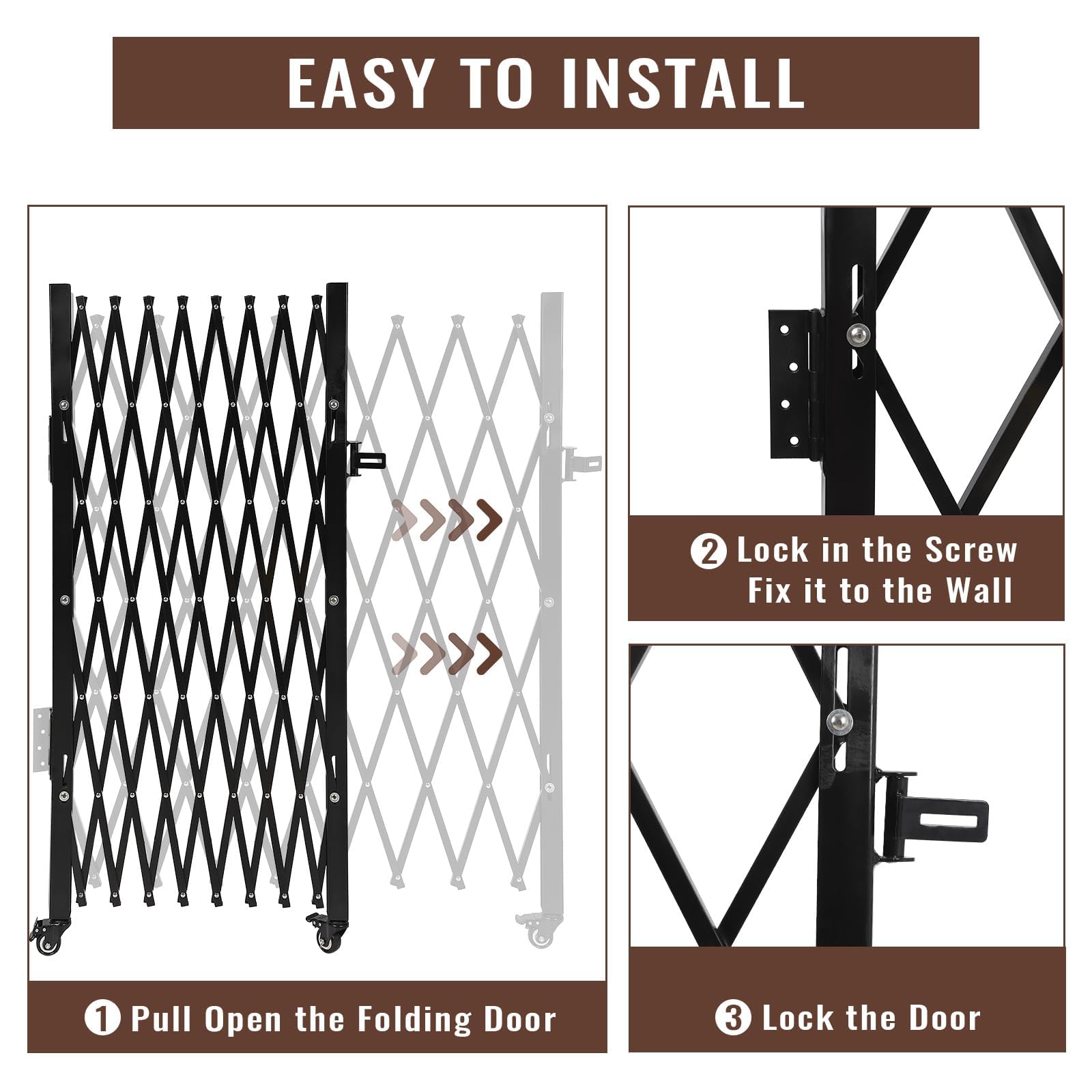 Garvee Barrier - Recinzione mobile per cani da cantiere, campeggio, 1,9 m, estensibile, recinzione anti-salto, acciaio nero