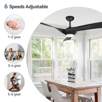 Ventilatori da soffitto GARVEE con luce, ventilatore da soffitto da 132 cm con 6 velocità e 2 aste, telecomando LED dimmerabile, ventilatore da soffitto moderno silenzioso reversibile CC per uso interno ed esterno