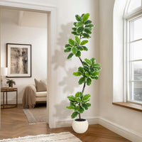 Albero di fico artificiale Garvee a foglia di violino da 6 piedi con fioriera a sfera, decorazione in muschio, foglie flessibili per soggiorno e ufficio, facile da pulire, verde