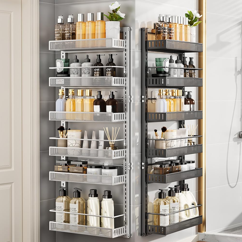Garvee Organizer per porta in metallo regolabile a 6 livelli, salvaspazio, robusto, regolazione flessibile dell'altezza, cucina e stoccaggio, metallo, nero
