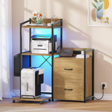 Supporto per stampante Garvee Industrial a 3 livelli con cassetti, luce LED, funzione di ricarica per l'organizzazione dell'ufficio, legno massiccio, robusto e con ampio spazio di archiviazione - Marrone