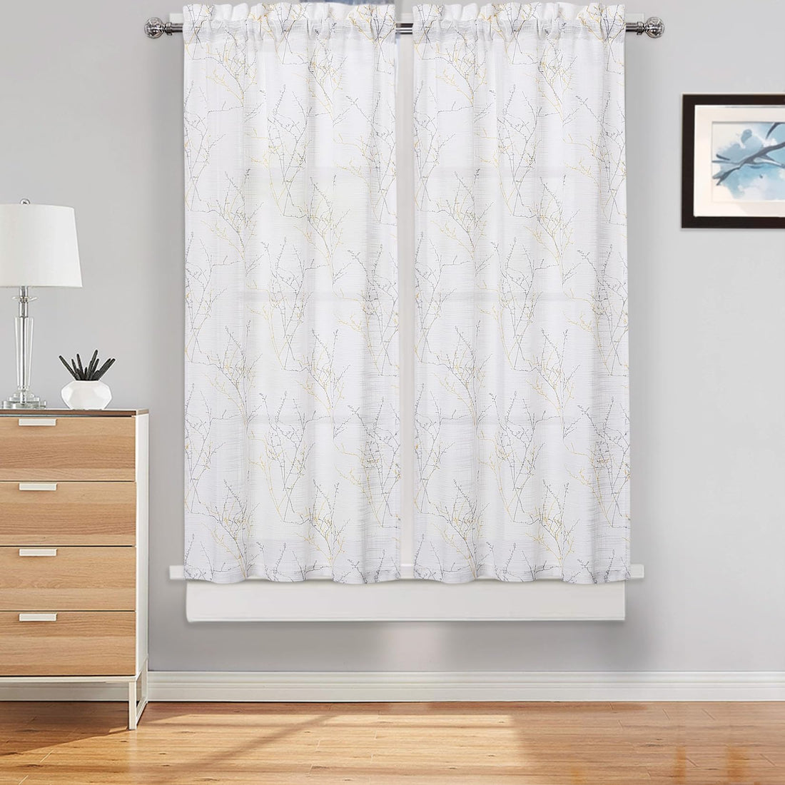 Tende da cucina Garvee con motivo a rami d'albero, filtranti la luce, in poliestere, 2 pannelli, 26x45 pollici, per soggiorno e cucina, rustiche ed eleganti