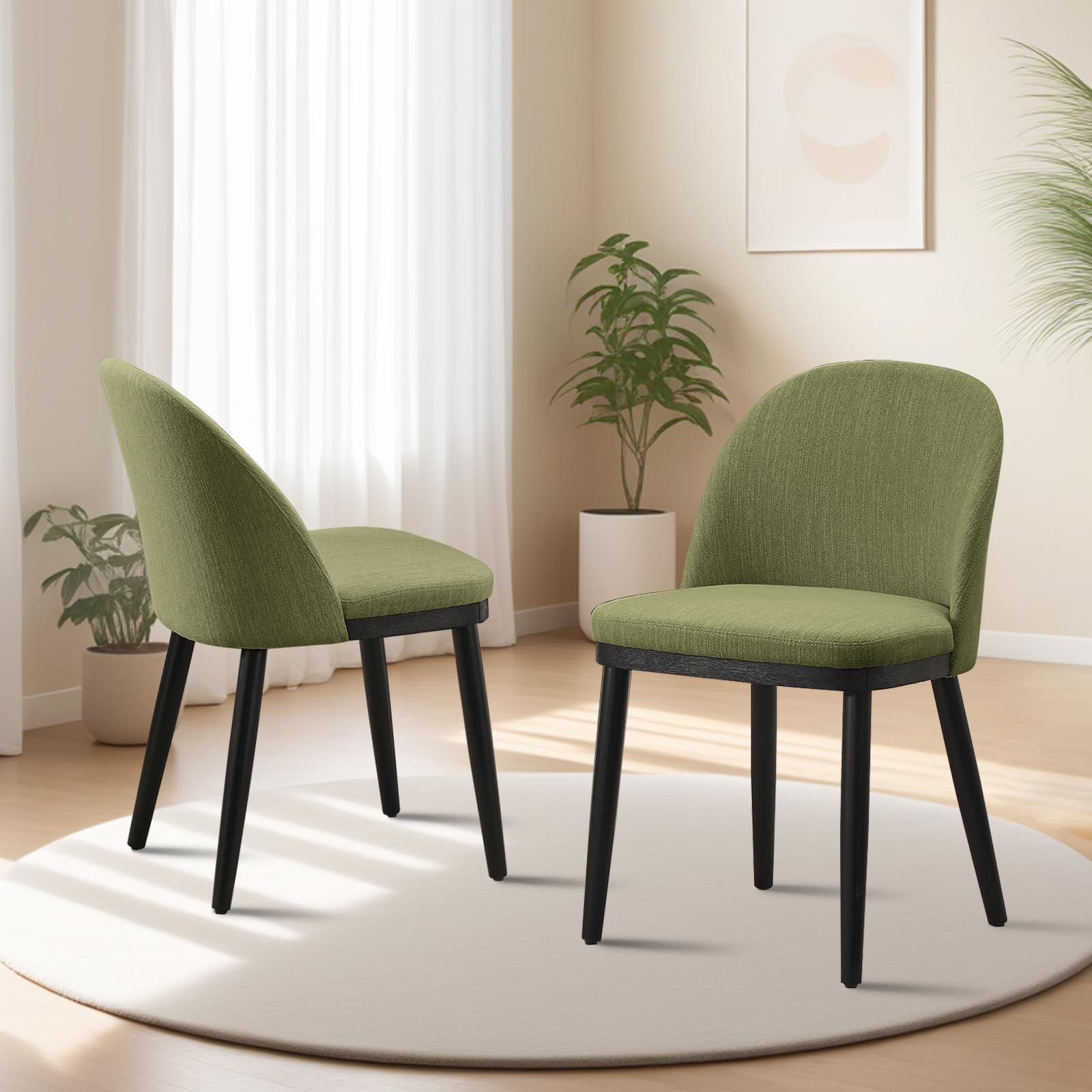 Garvee Modern Dining Chair Set di 2 sedie da pranzo moderne con seduta imbottita in lino, schienale semi-schienale, struttura in legno, piedini regolabili, sala da pranzo verde