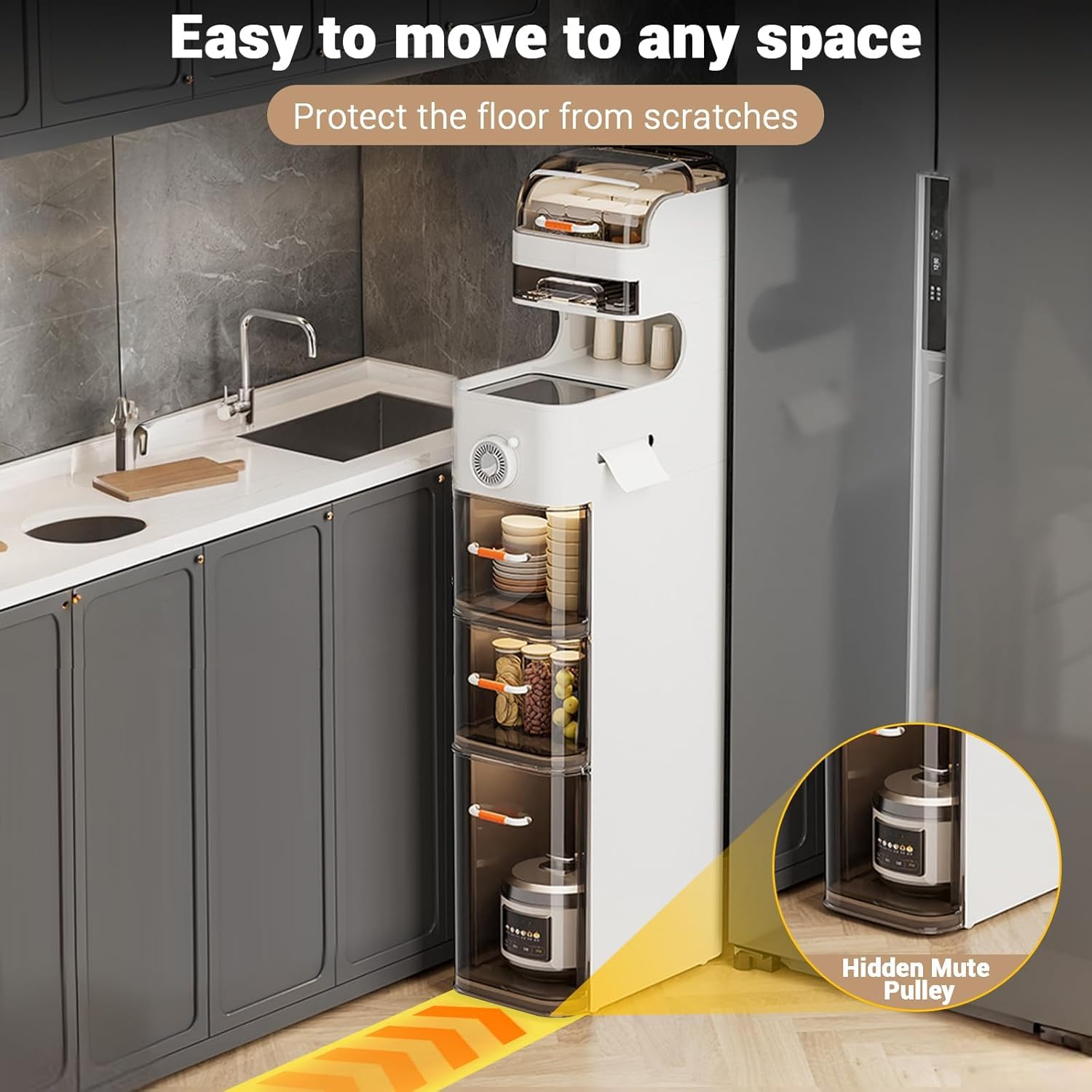 Mobiletto portaoggetti sottile per bagno Garvee, impermeabile con ruote, organizer stretto in plastica per cucina e camera da letto, trasparente, compatto