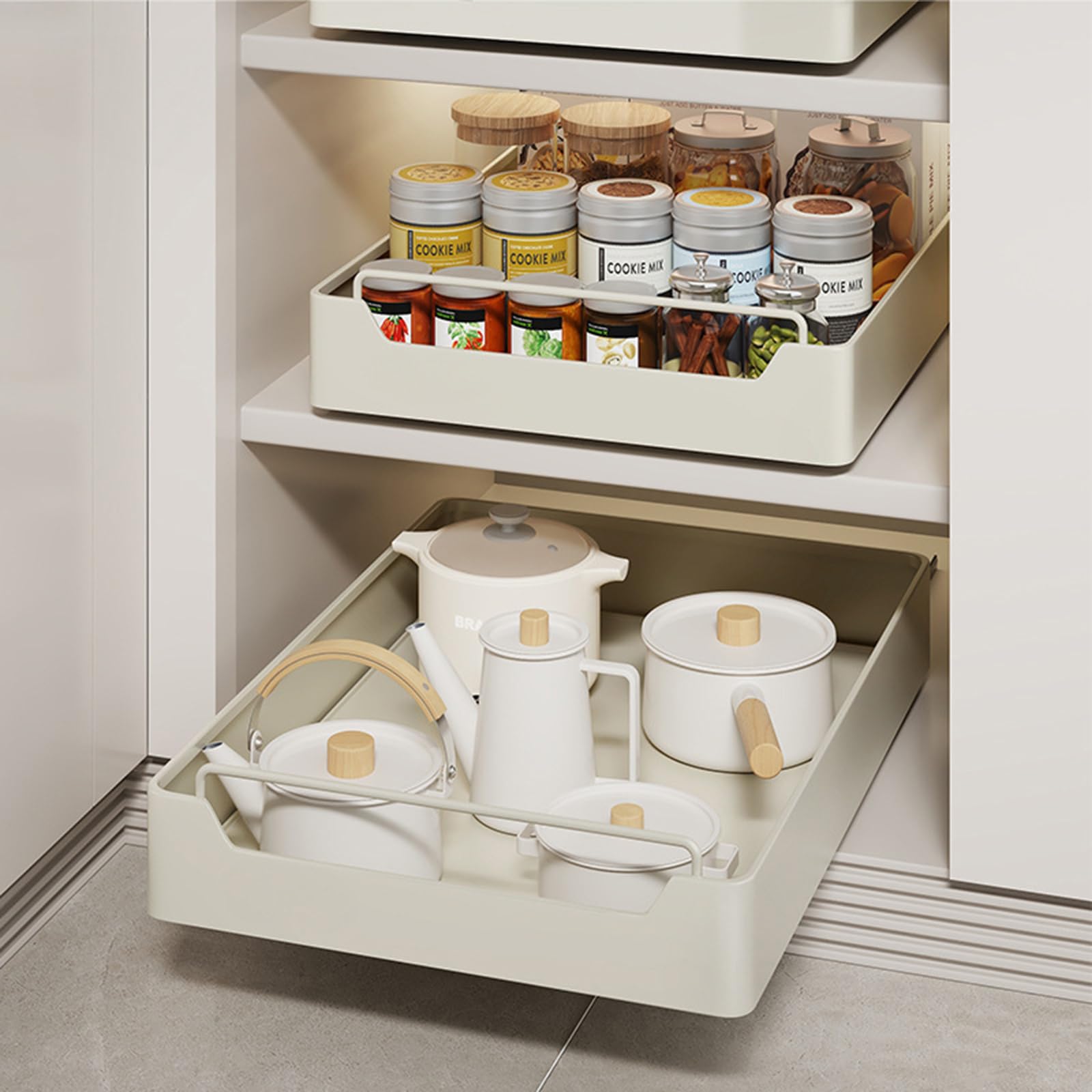 Garvee Organizer rimovibile per armadietti, cassetto telescopico per la cucina, 20 cm L x 43 cm P x 7 cm H, non richiede fori, cucina di casa, bianco
