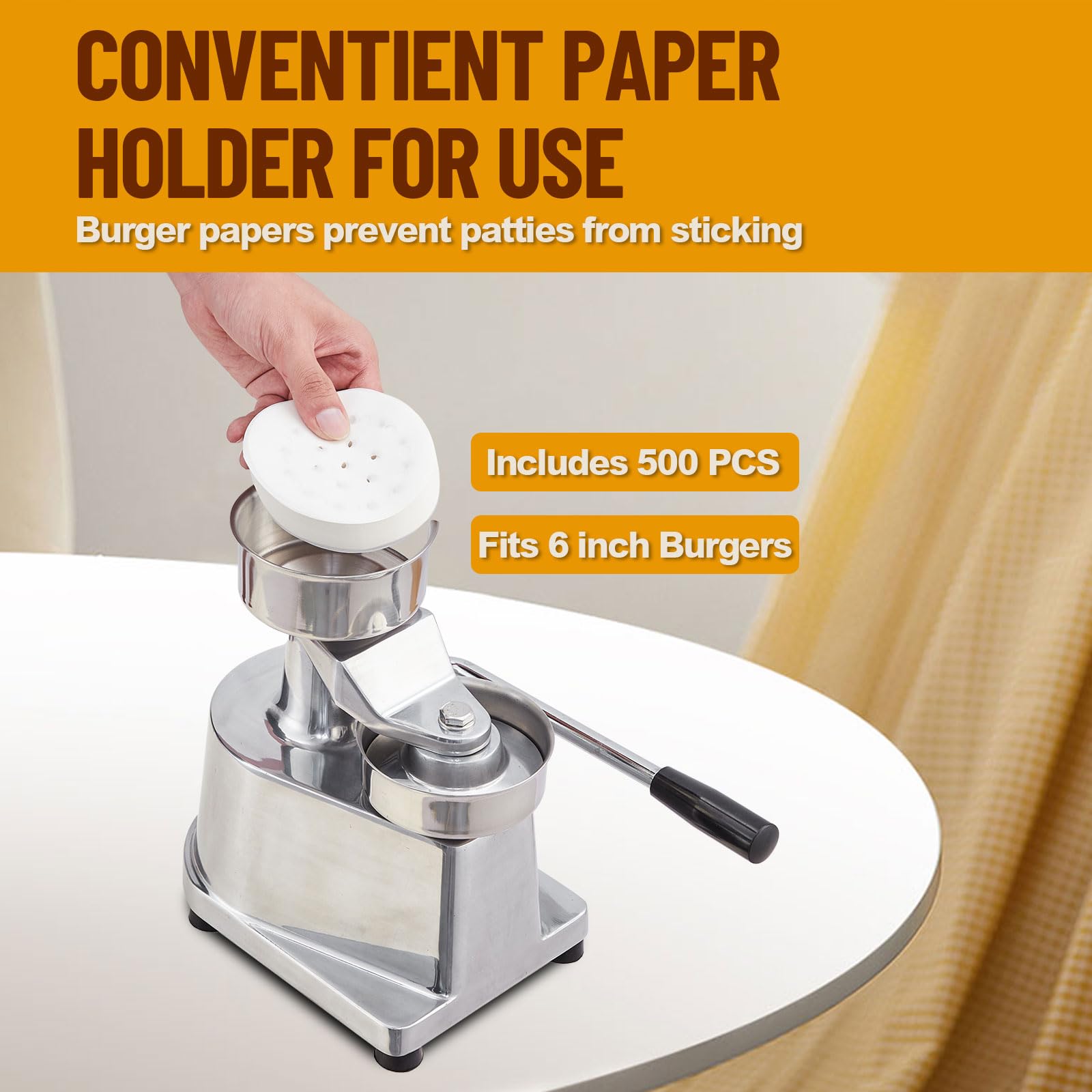 Garvee Burger Patty Maker, 6 pollici, in lega di alluminio, 500 fogli di carta per hamburger, per ristoranti e food truck