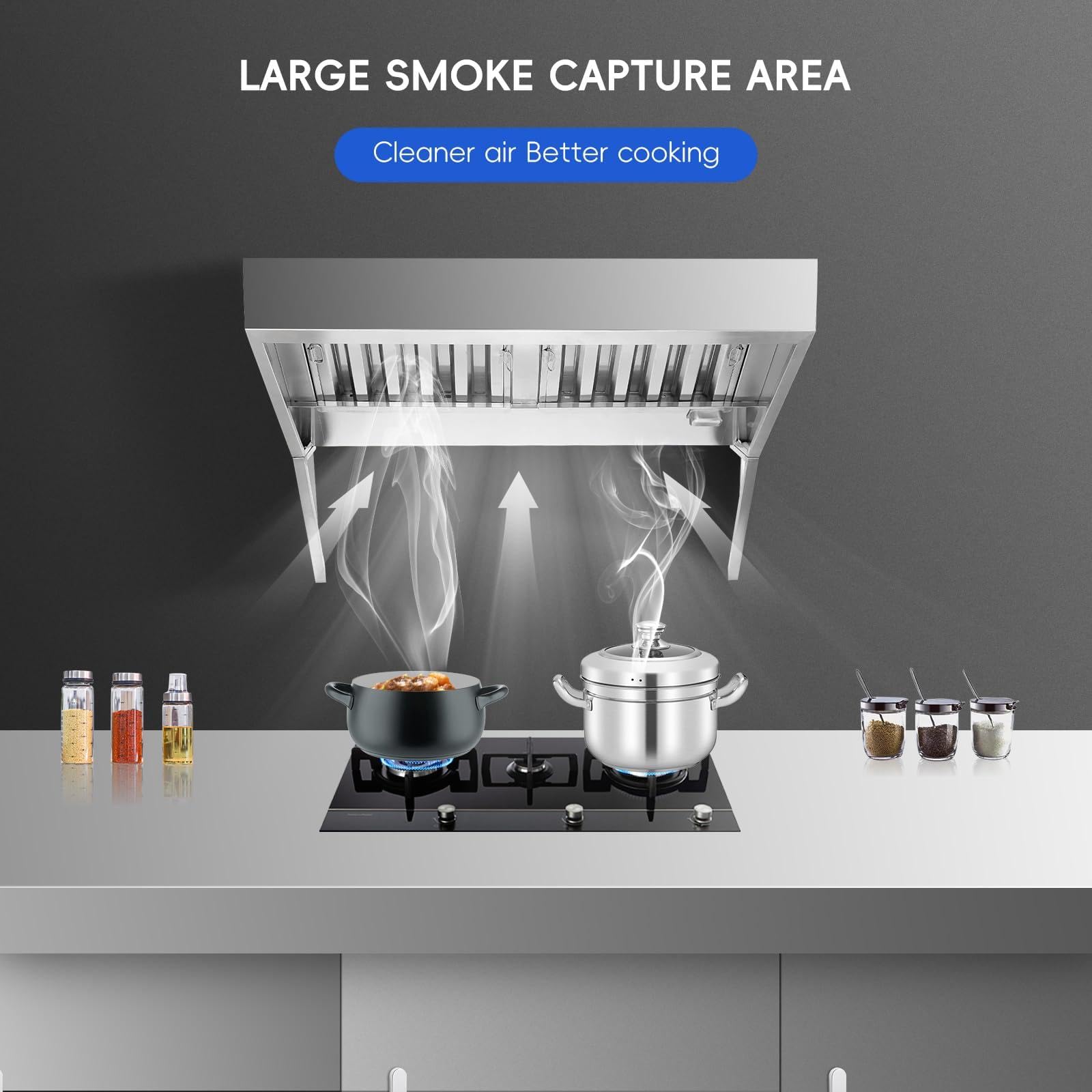 Cappa aspirante commerciale Garvee da 6 piedi in acciaio inossidabile 201 antiruggine con 3 filtri di olio rimovibili per cucina e food truck, montaggio a parete, staffa triangolare