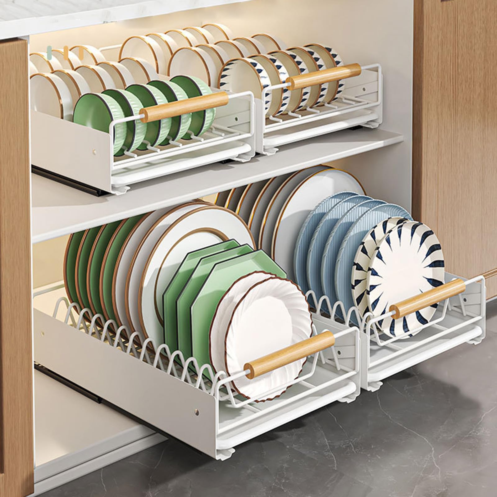 Garvee Organizer estensibile per mobili da cucina con chiusura adesiva, robusto acciaio al carbonio per cucina e bagno, bianco, taglia unica