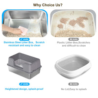 Lettiera per gatti Garvee in acciaio inox con coperchio, extra large, bordi alti, antigraffio, tappetino antiscivolo per uso interno