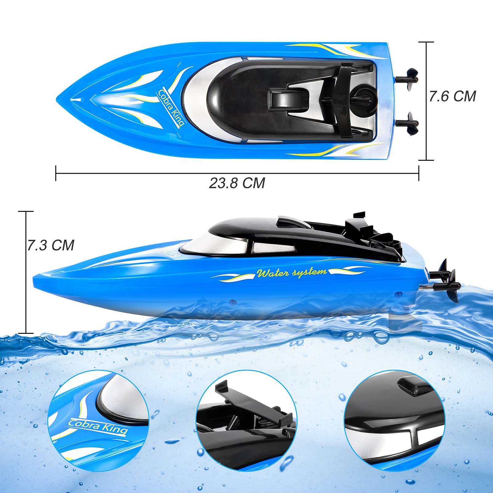 Garvee 2-Pack RC Boat - Barca telecomandata ad alta velocità da 10 km/h per piscine e laghi, plastica ABS, 4 batterie, cavo di ricarica USB, blu
