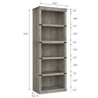 Libreria in legno Garvee a 5 ripiani con spazio per il soggiorno, 170 cm di altezza x 62 cm di larghezza x 32 cm di profondità, grigio, robusta, stile coloniale, MDF