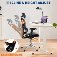 Sedia da ufficio ergonomica Garvee con rete traspirante, braccioli 3D, altezza del sedile regolabile, poggiapiedi in acciaio, reclinazione di 135°, grigia per ufficio e gaming