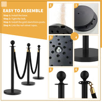 Garvee Set di 6 pali in acciaio inossidabile con corda in velluto rosso da 5 piedi per matrimoni ed eventi, base in cemento, montaggio senza attrezzi, rosso