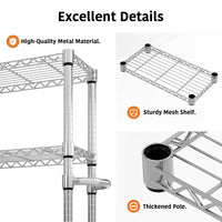 Scaffale portaoggetti in metallo Garvee, 5 ripiani con ruote, capacità di carico 1100 libbre, ripiani in filo metallico regolabili, acciaio, argento, per cucina e garage, 61 A x 23,6 P x 11,8 L