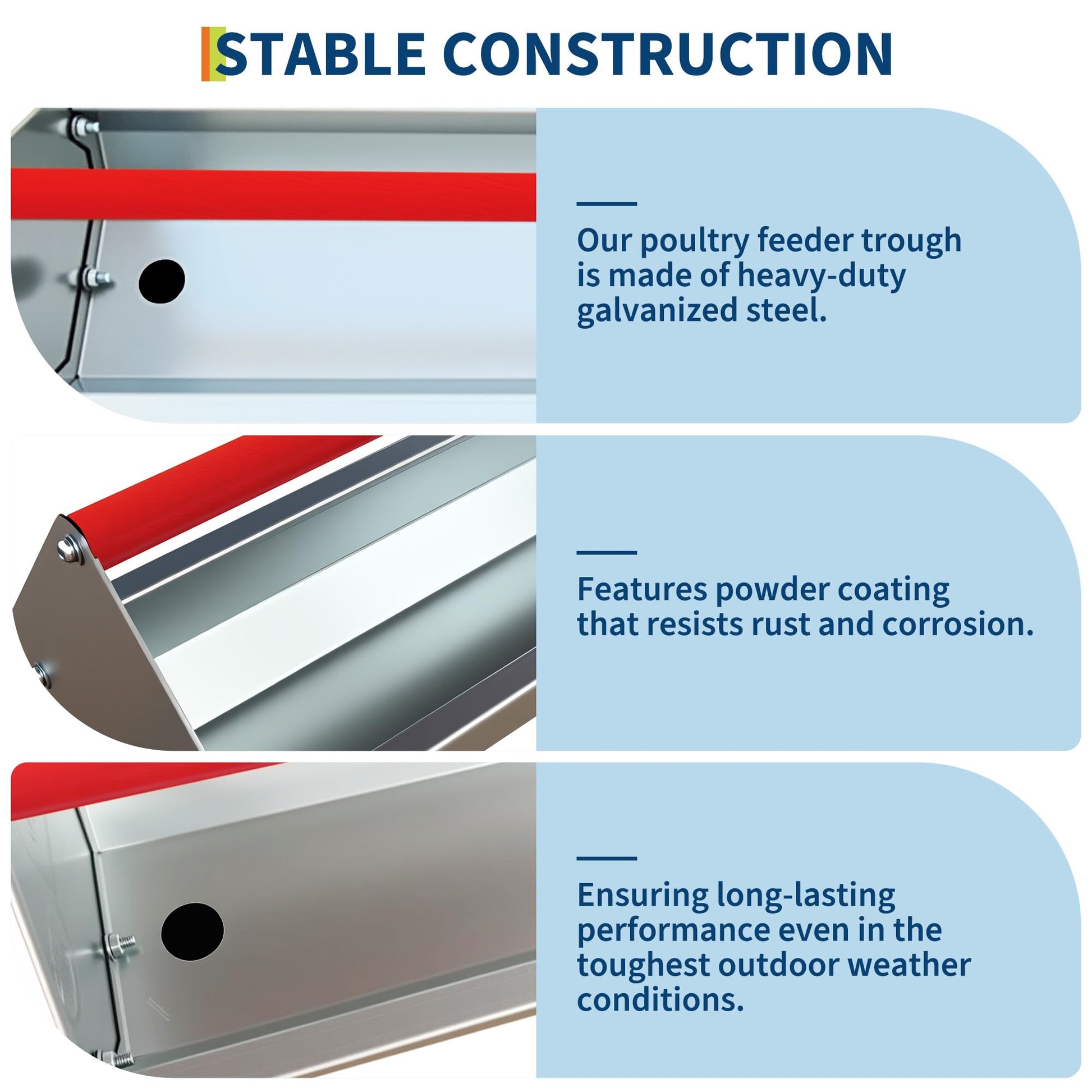 Mangiatoia per polli Garvee da 45 pollici, contenitore per mangime in acciaio zincato, grande, barra trasversale girevole, antiruggine, con scarico per polli e anatre all'aperto