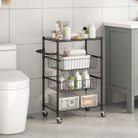 Carrello da cucina in metallo Garvee a 4 ripiani con maniglia, capacità di carico 110 libbre, ripiani in filo metallico aperto, 2 ruote bloccabili, utilizzo versatile, metallo, argento