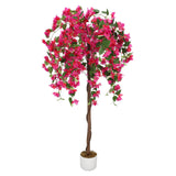 Garvee Albero di Bougainvillea Artificiale 1,5 m con 168 Fiori Rossi, Tronco Naturale, Foglie Lussureggianti, Vaso Elegante, per Casa e Ufficio - Rosa