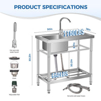 Lavello di servizio in acciaio inossidabile Garvee con rubinetto e piano di lavoro, indipendente, acciaio inossidabile 304, 30 pollici, argento