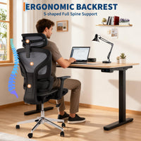 Sedia da ufficio ergonomica Garvee con rete traspirante, braccioli 3D, altezza del sedile regolabile, poggiapiedi in acciaio, reclinazione di 135°, grigia per ufficio e gaming