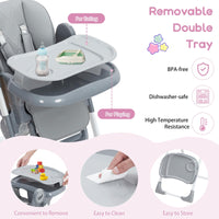 Seggiolone Garvee Baby, multifunzionale, altezza regolabile e pieghevole, telaio in alluminio, vassoio rimovibile, per casa e viaggio, leggero e sicuro.