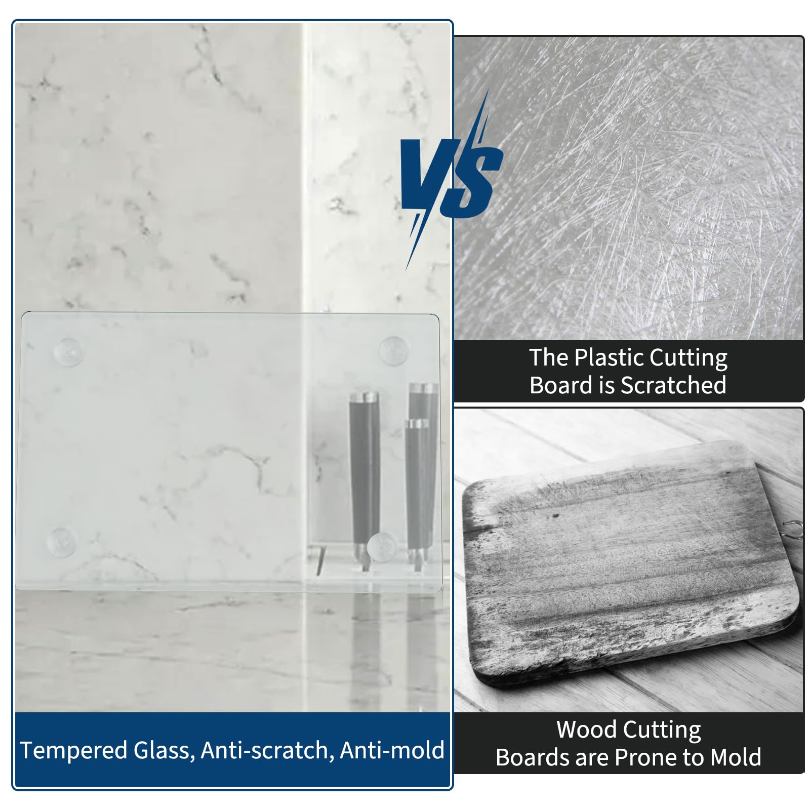 Garvee Set da 2 pezzi Tagliere in vetro temperato con piedini in gomma, antiscivolo, rettangolare, 12x16 pollici, trasparente