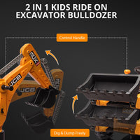 Trattore elettrico per bambini Garvee 12V 4 in 1 con telecomando, escavatore, bulldozer, tetto rimovibile, per bambini da 3 a 8 anni
