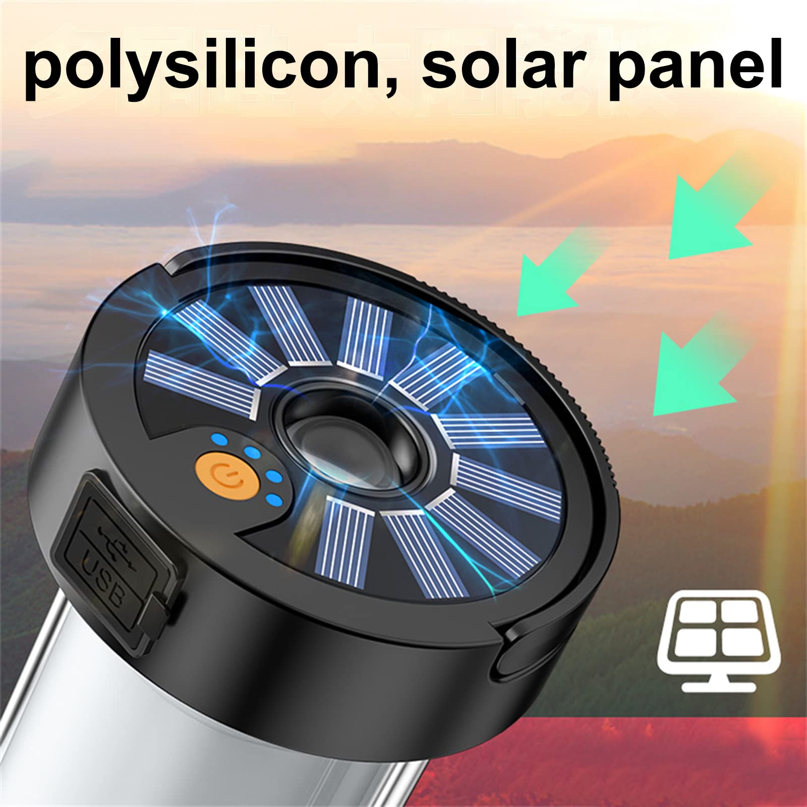 Lampada da campeggio a LED Garvee, luce solare per tenda, ricaricabile tramite USB, portatile, con 4 modalità di luce, lanterna da giardino di emergenza per pesca notturna, caccia all'aperto