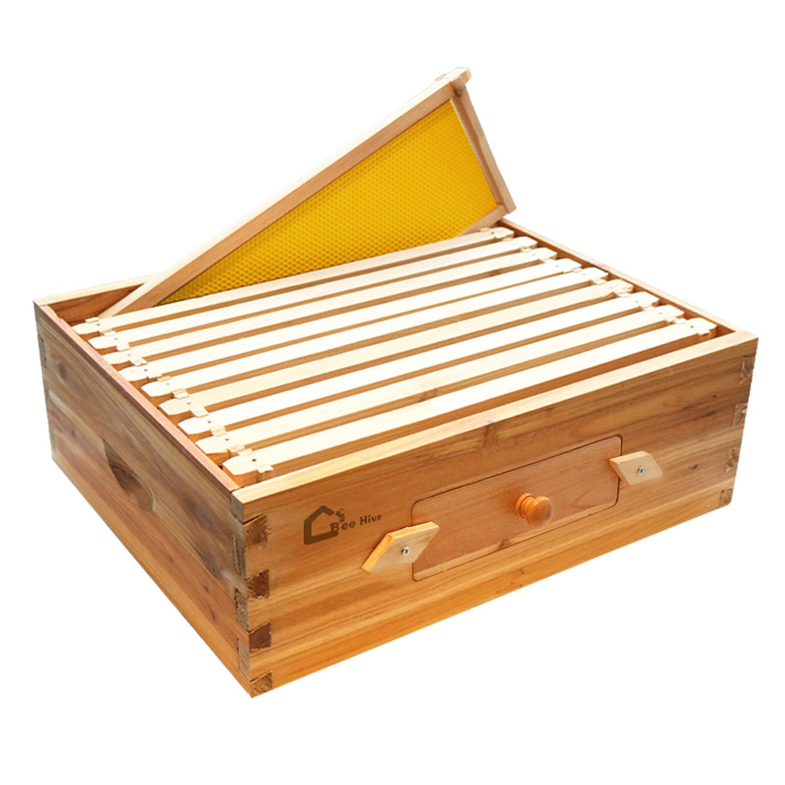 Garvee Langstroth Medium Super Beehive Box da 10 telaini con finestra in acrilico, legno di cedro, 16-1/4"x19-7/8"x6-5/8" naturale