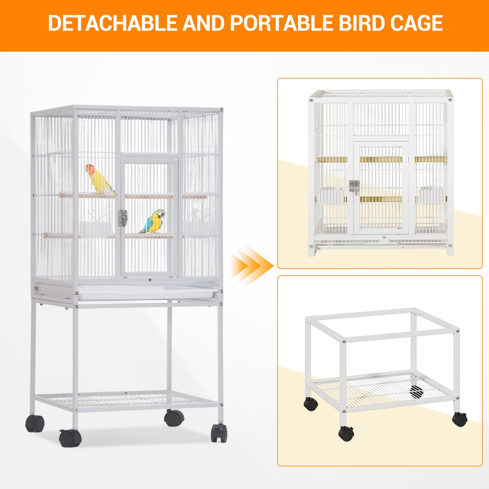 Gabbia per uccelli Garvee in metallo da 41 pollici per parrocchetti con trespoli in legno e supporto girevole bianco per la casa
