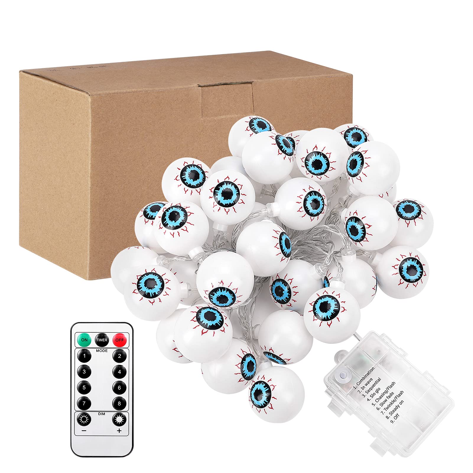 Garvee Luce LED Halloween Augapfel 5m 30 LED 8 Modi Batteria IP44 Verde Interno Esterno Festa